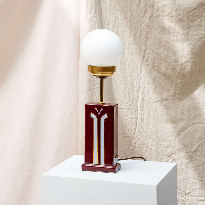 Burgundy ceramic mid-century table lamp