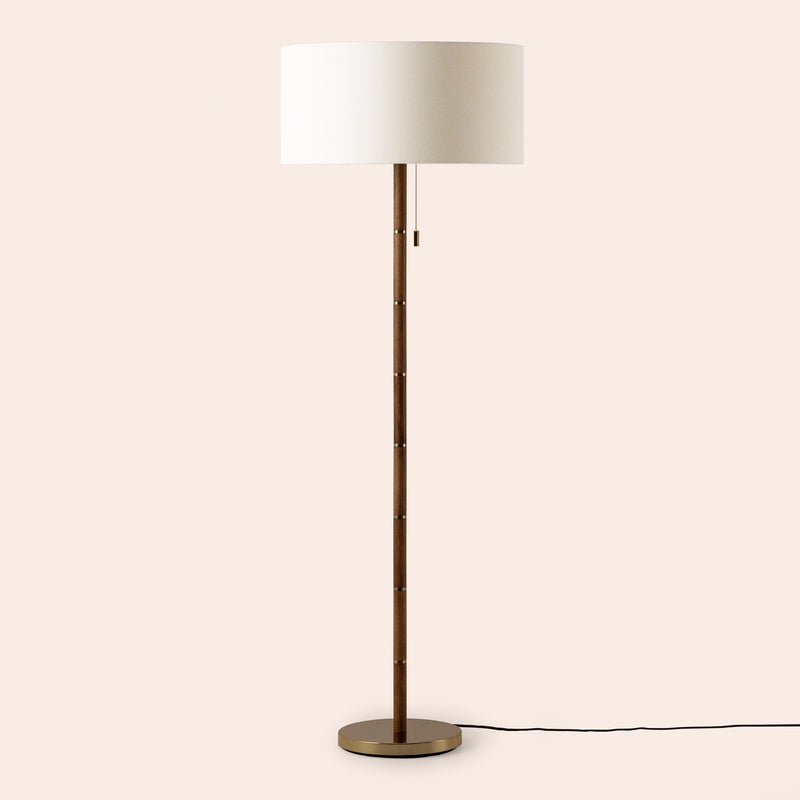 Wood & brass disk floor lamp