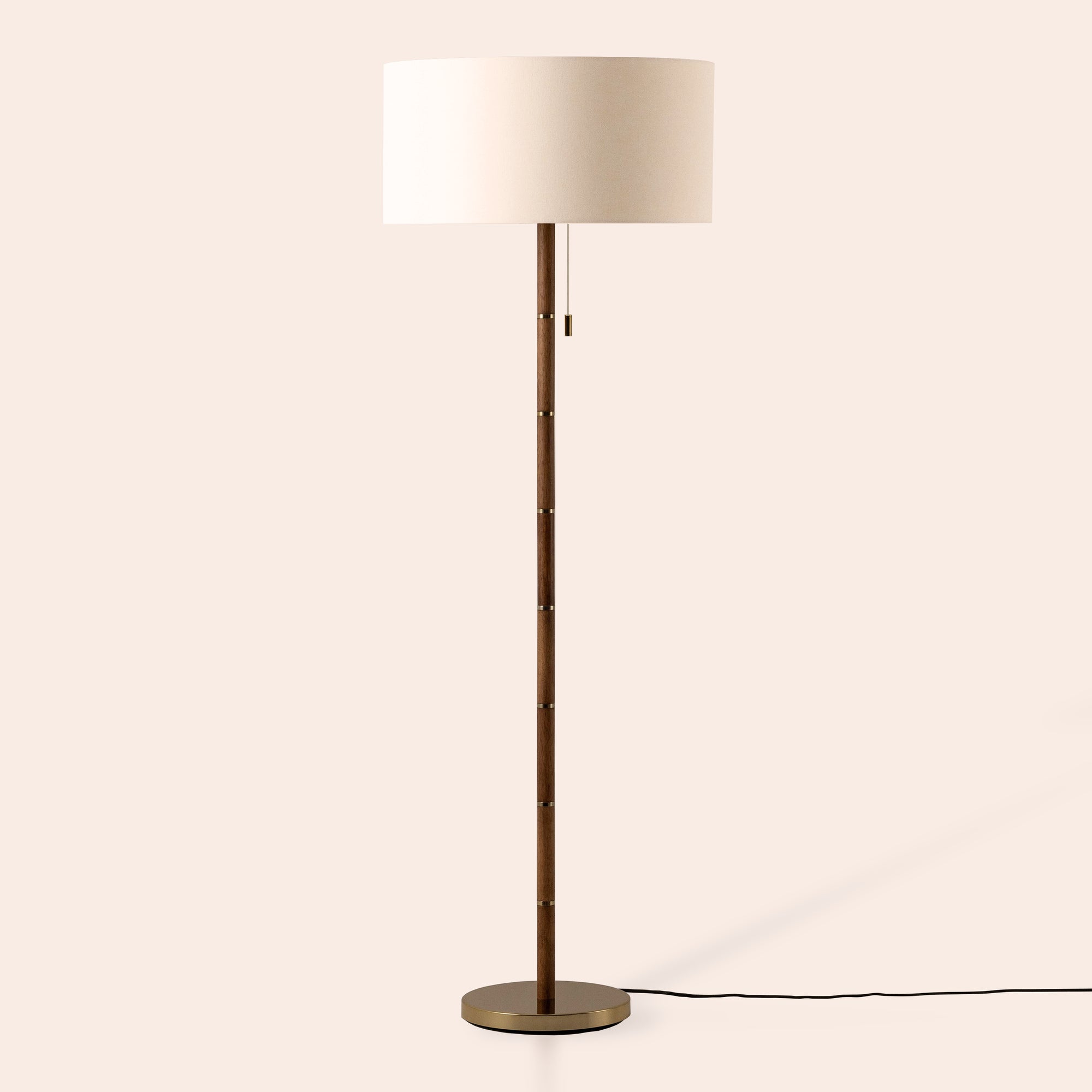 Wood & brass disk floor lamp