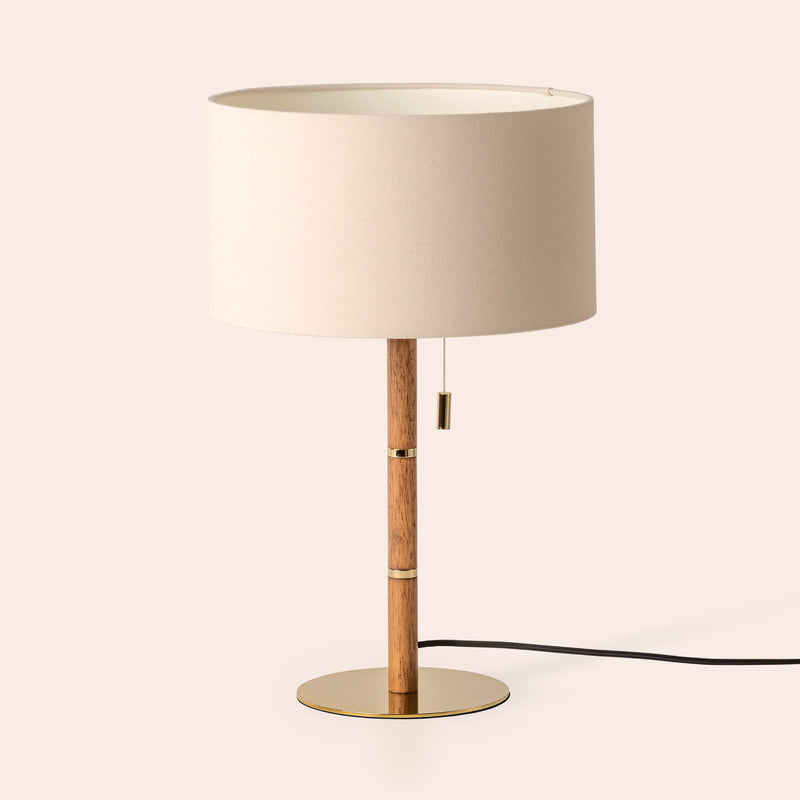 Wood & brass disk table lamp