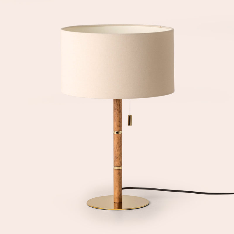 Wood & brass disk table lamp