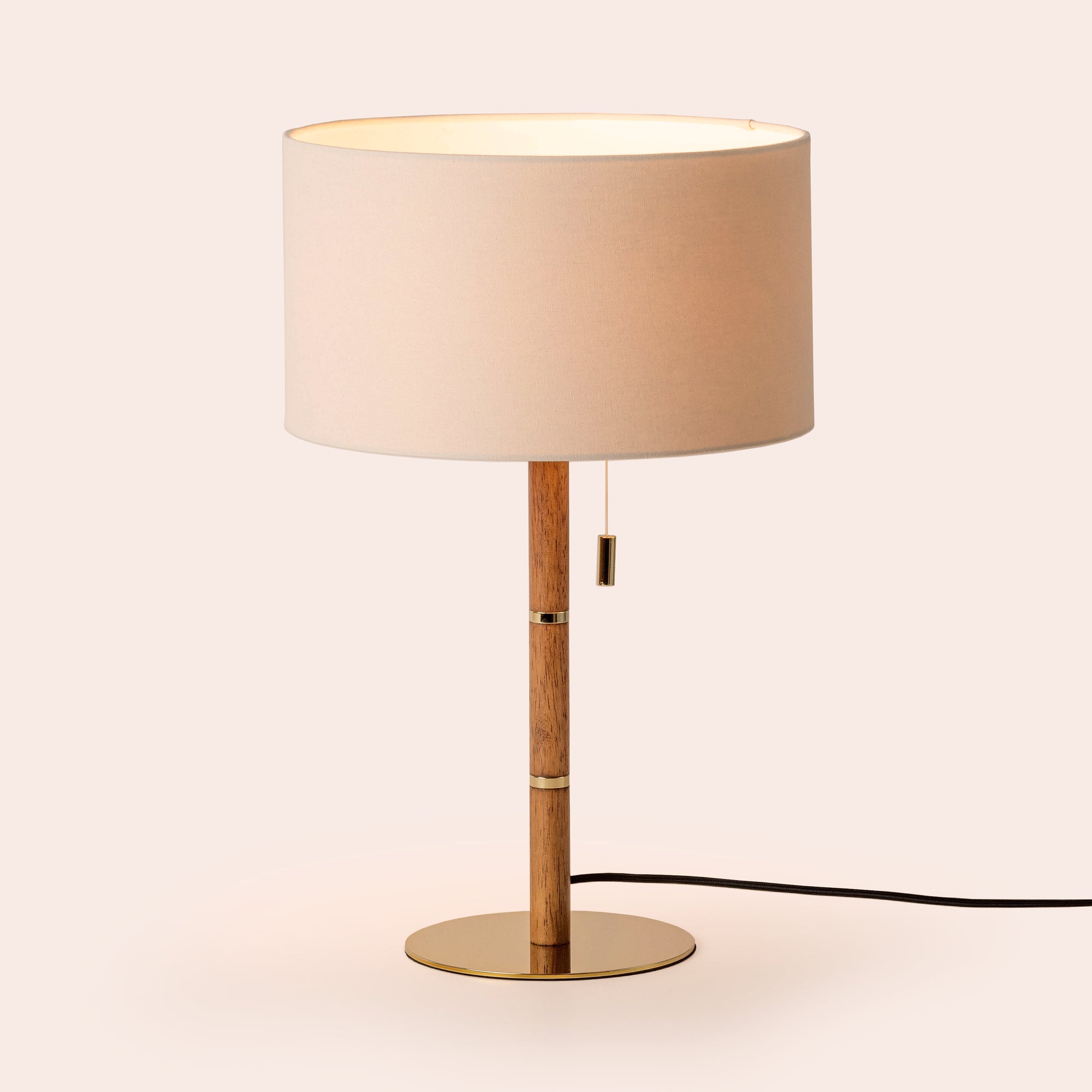 Wood & brass disk table lamp