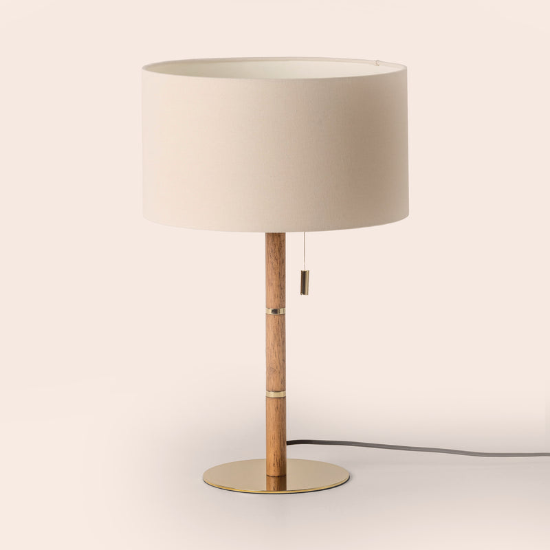 Wood & brass disk table lamp