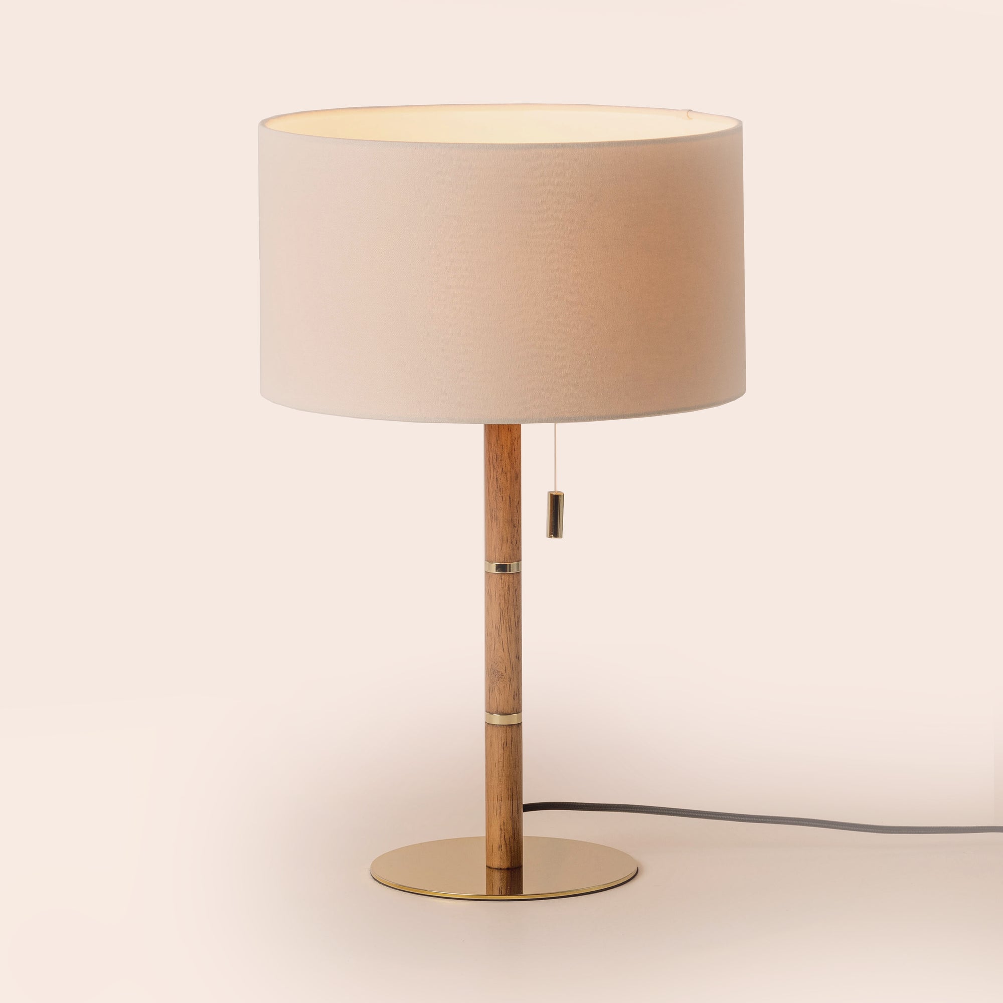 Wood & brass disk table lamp