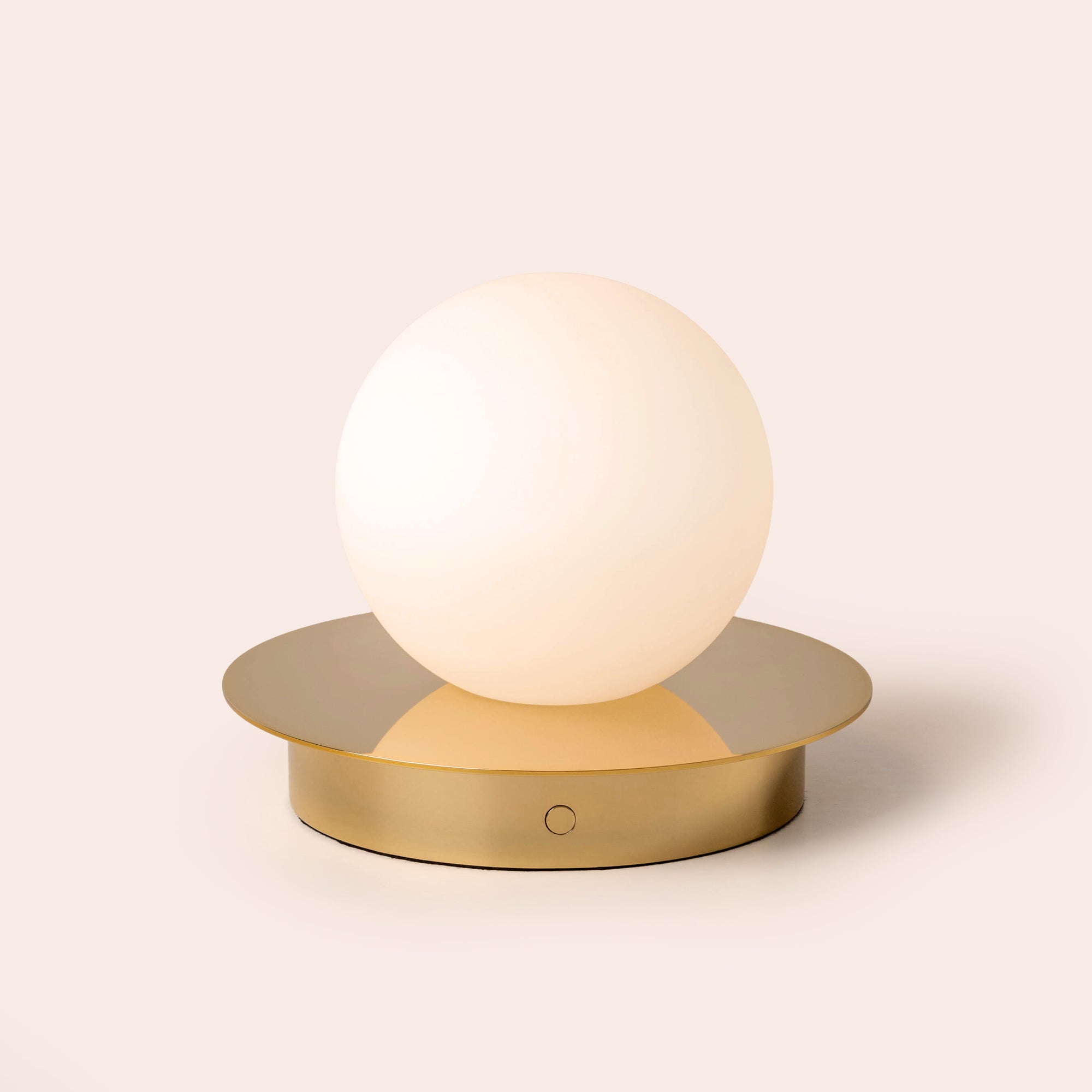 Brass opal disk cordless table lamp