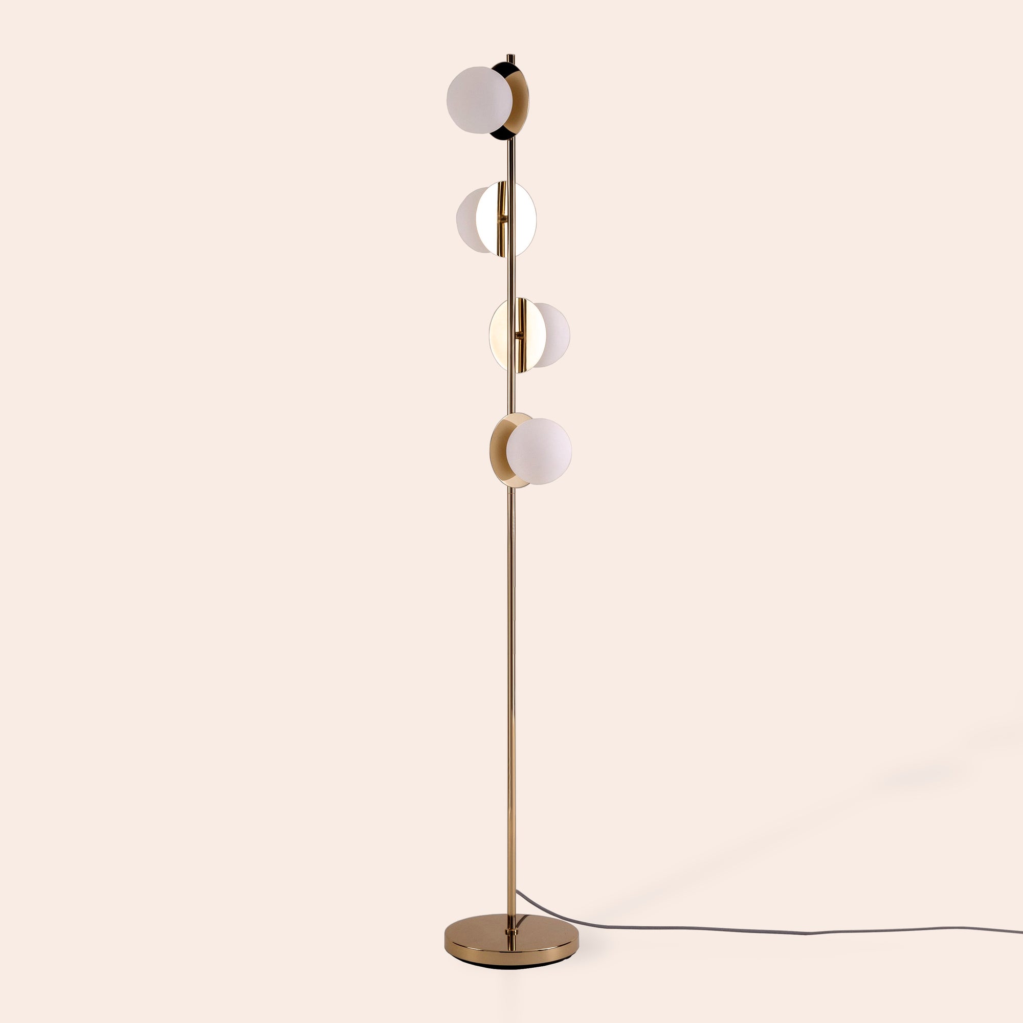 Brass opal disk floor lamp