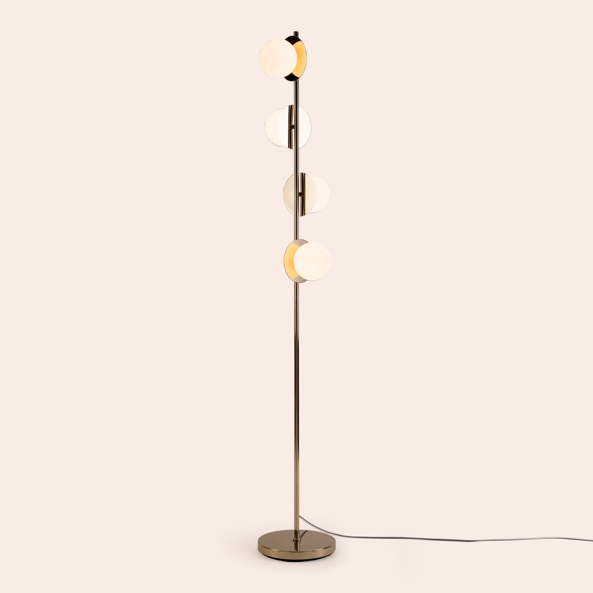 Brass opal disk floor lamp