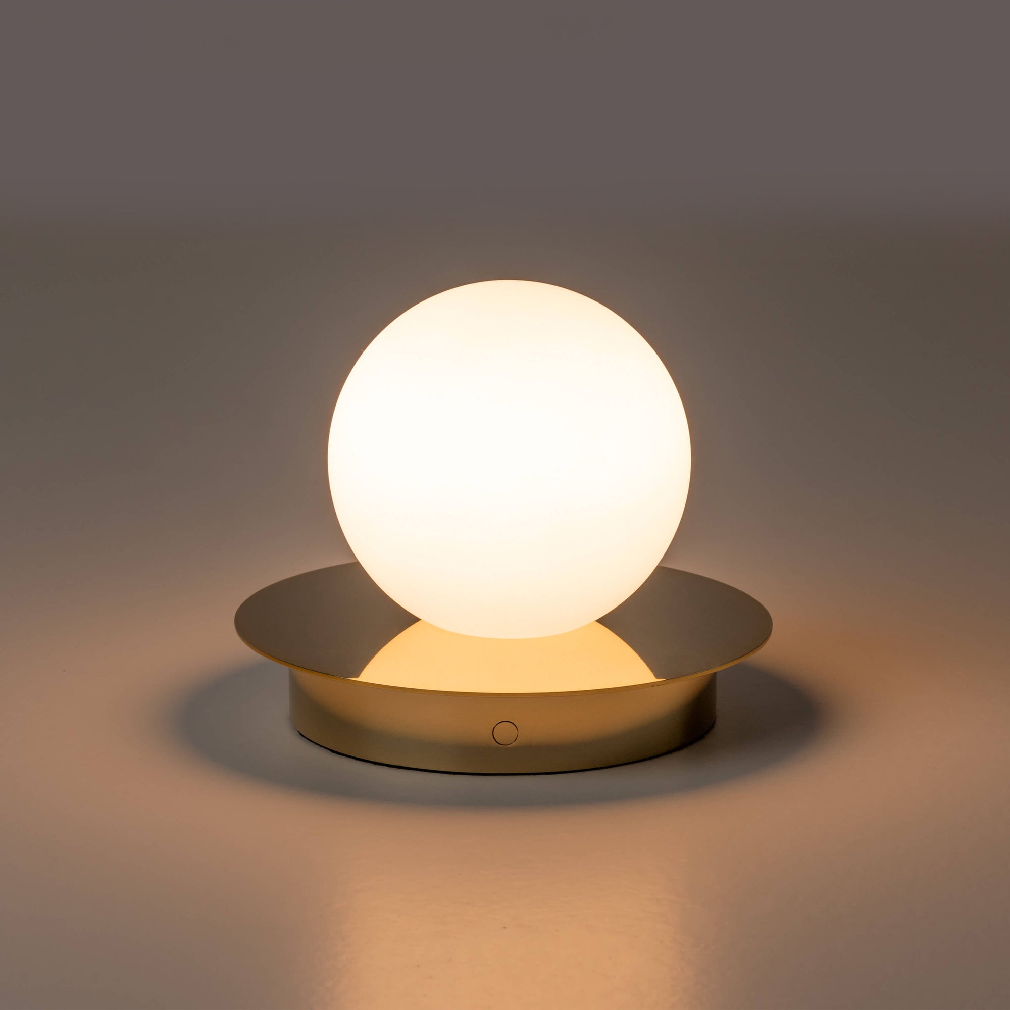 Brass opal disk cordless table lamp