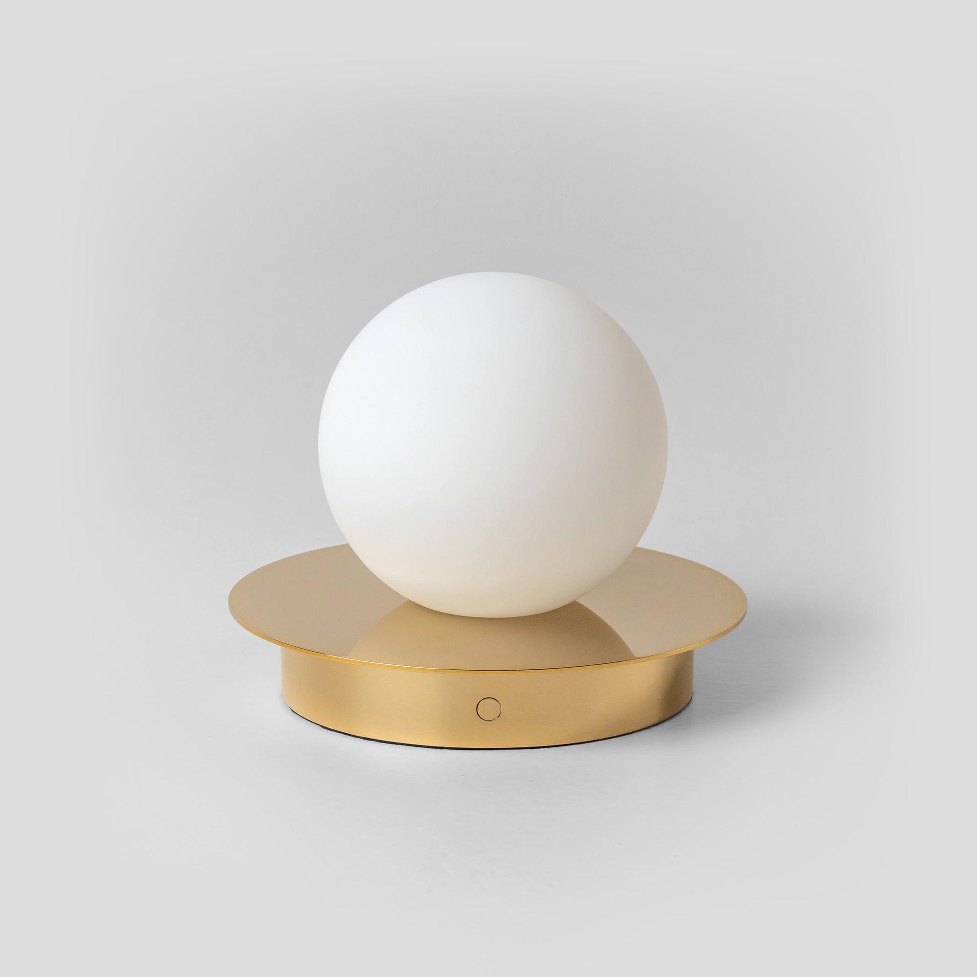 Brass opal disk cordless table lamp