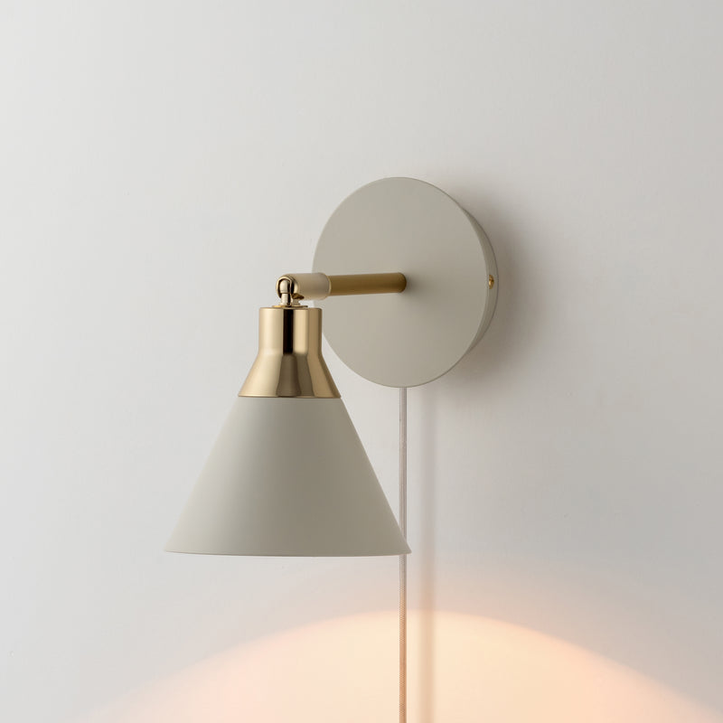 Sand grey cone plug-in wall light