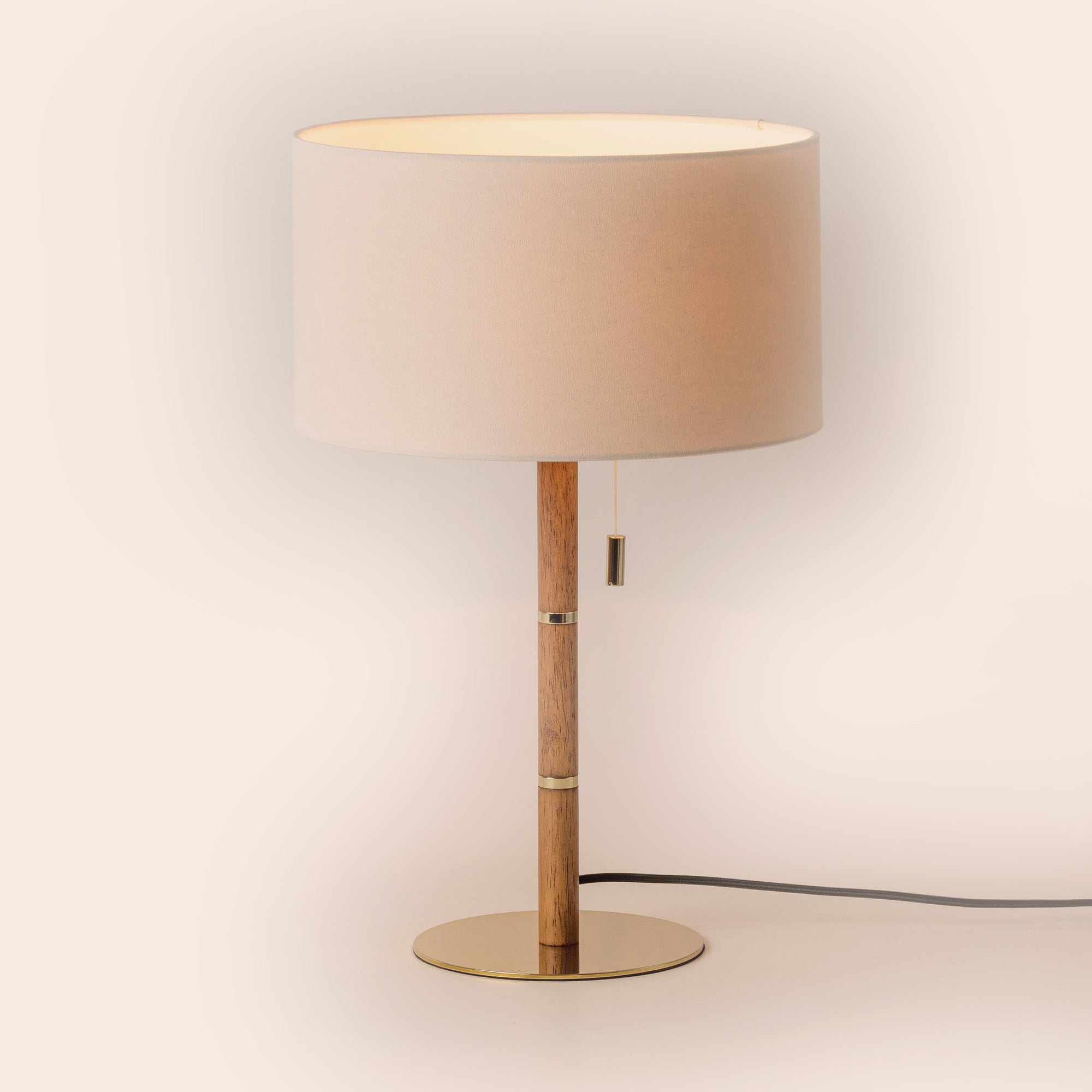 Wood & brass disk table lamp