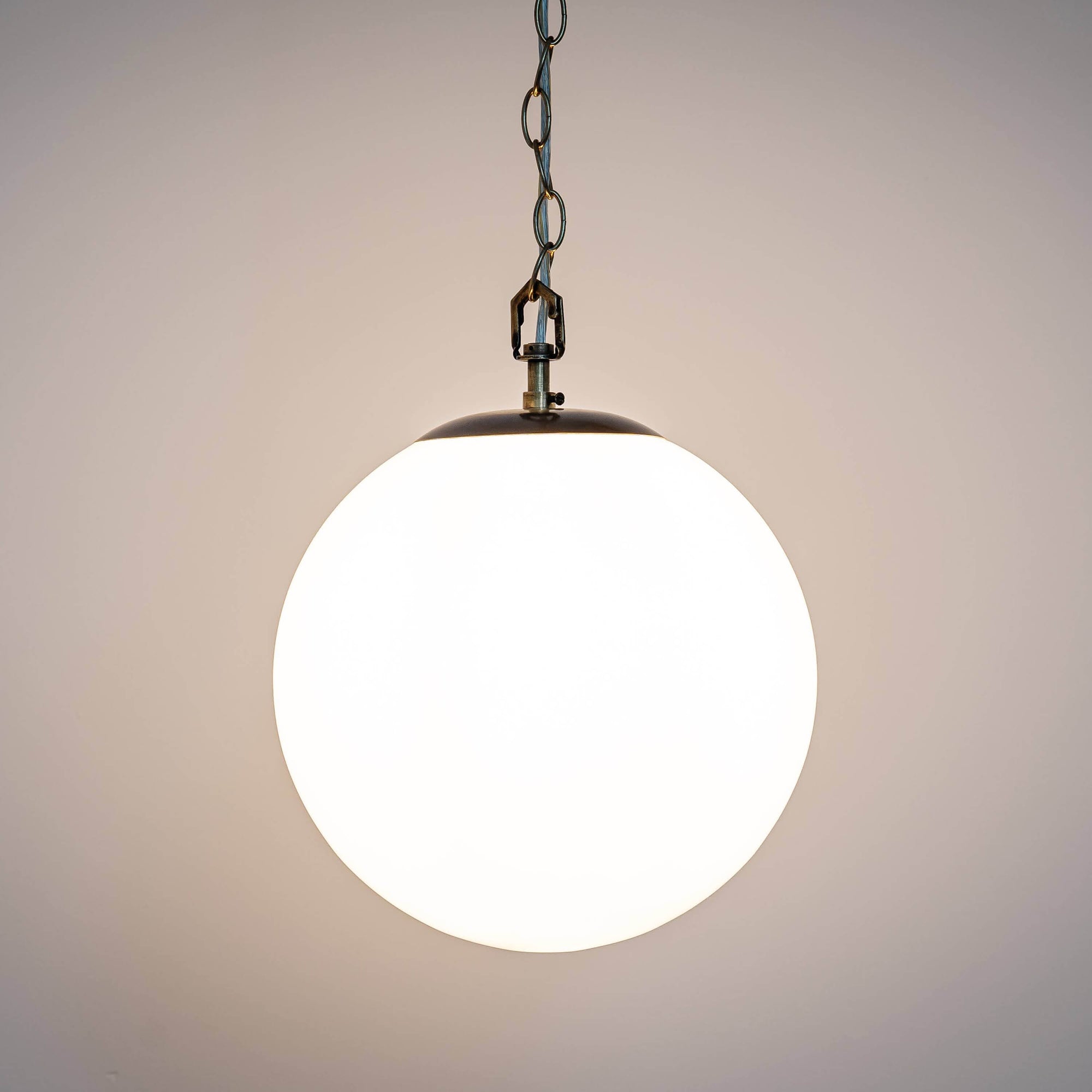 Brass round opaline ceiling pendant