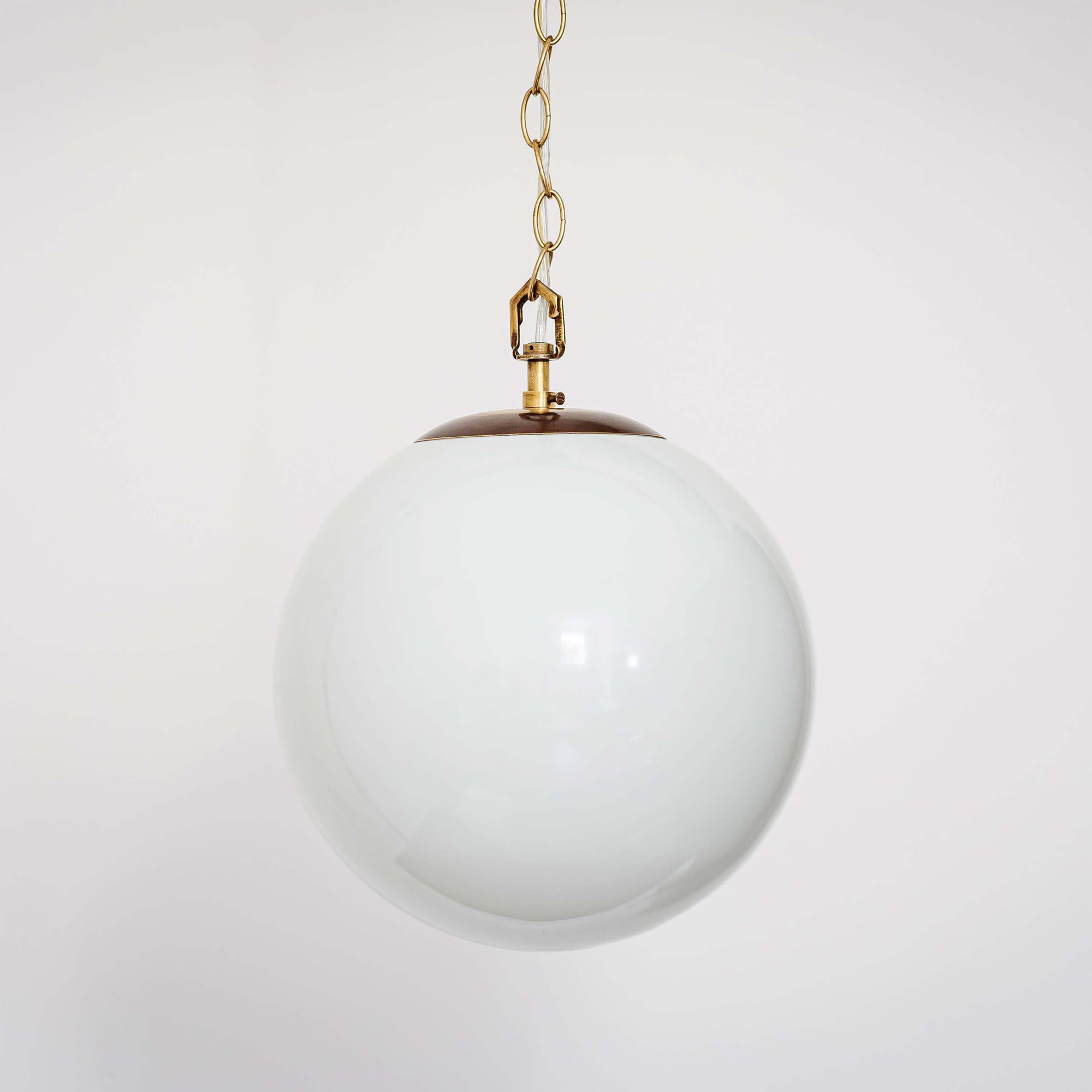 Brass round opaline ceiling pendant