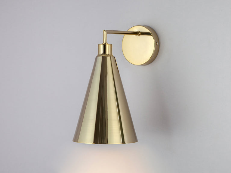 Brass cone shade wall light, Sconce Lighting